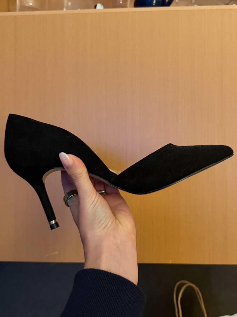 Black Pointed Suede D'Orsay Heel for Women